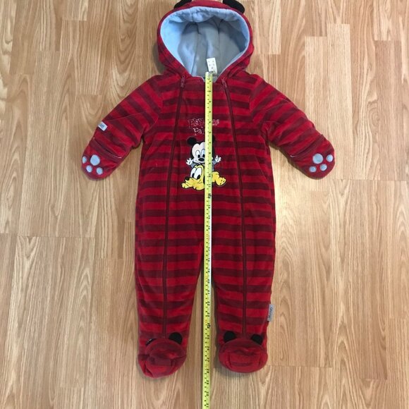 Disney Baby  Mickey Mouse Red & Black Striped Hooded Bunting Bag Outerwear 6-12M - Picture 1 of 7